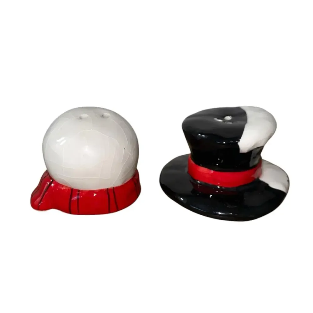 Snowman Head and Frosty's Hat Salt and Pepper Shaker Set Christmas Ceramic